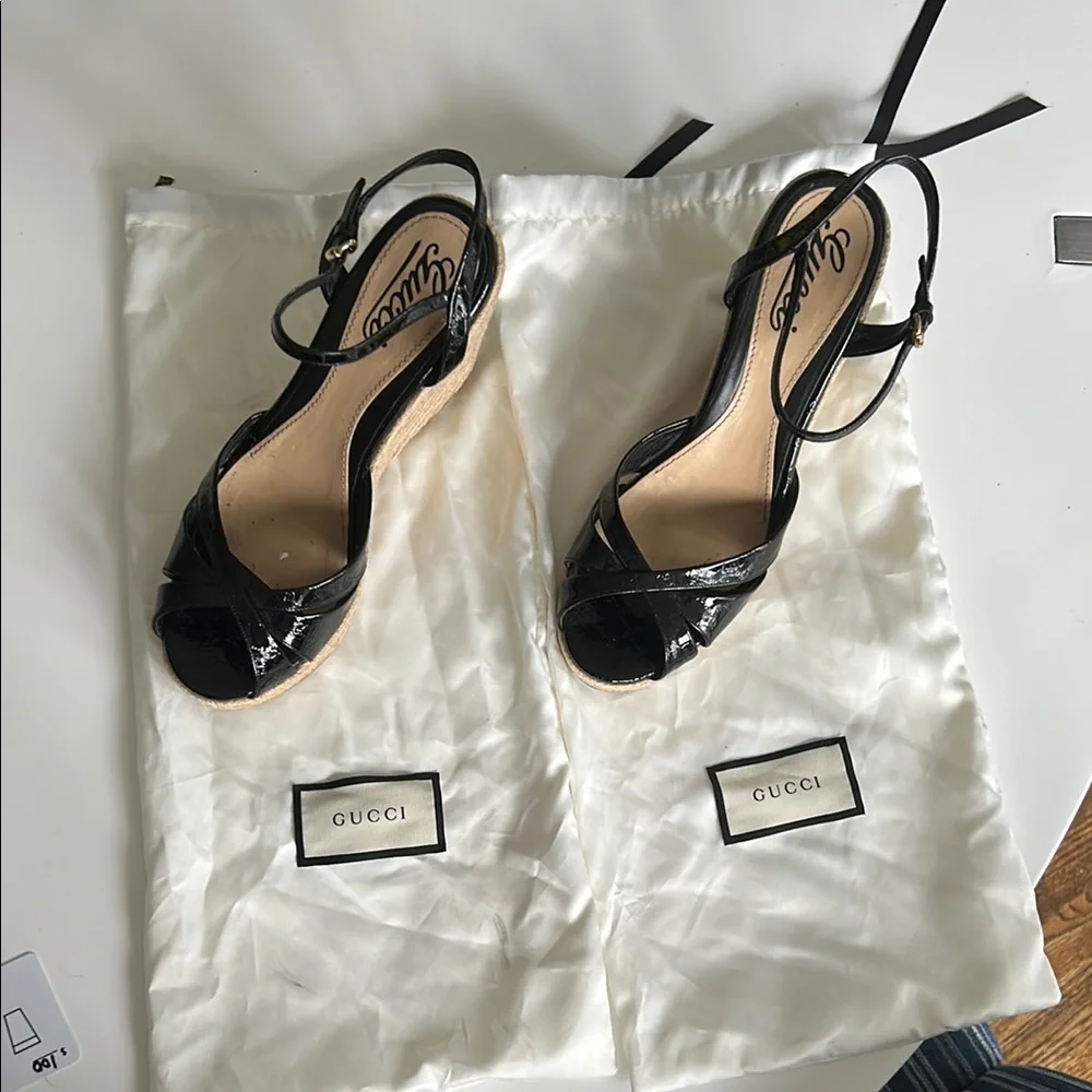 Gucci Black and Tan Wedge Espadrilles - Picture 10 of 10